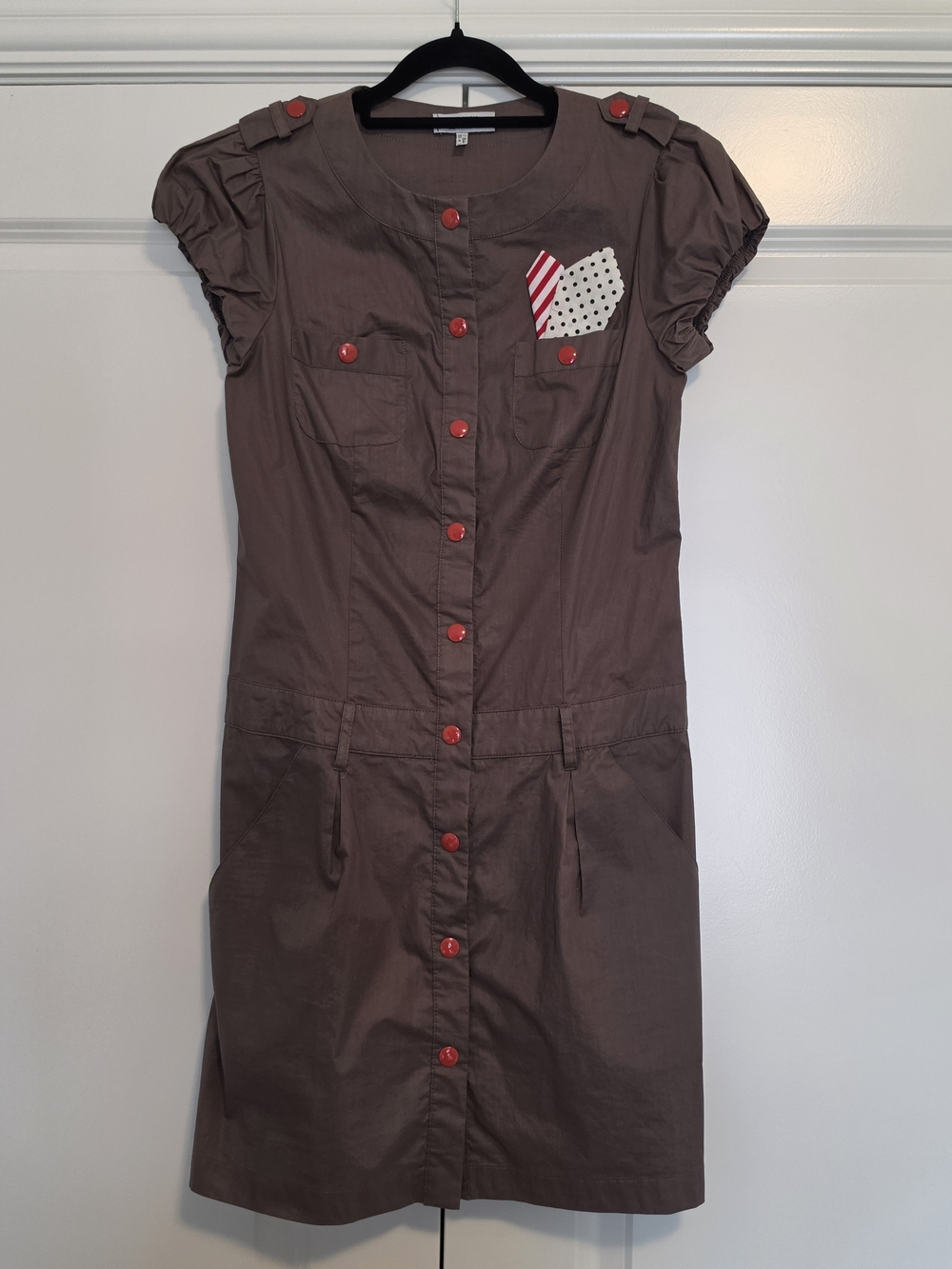 MOSCHINO CHEAP AND CHIC DRESS S MADE IN ITALY BROWN SNAP FRONT PUFF SLEEVE Y2K